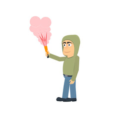 Fiery fires. A man with a torch. Fireshow, vector illustration