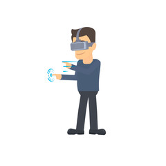 Virtual reality. A man wearing virtual reality glasses. Networking, vector illustration