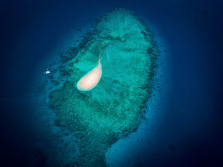 Aerial view of a sand cay in beautiful Fiji