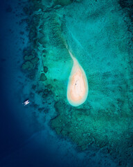 Aerial view of a sand cay in beautiful Fiji