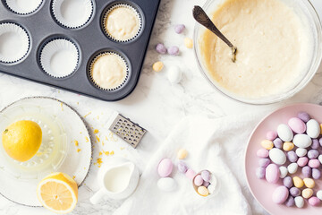 Process of preparation glazed Easter cupcakes