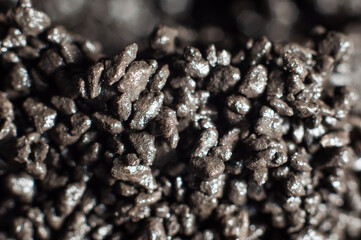 Special activated carbon for water filtration close-up, macro photography