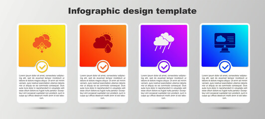Set Cloud with snow and sun, rain, and Weather forecast. Business infographic template. Vector.