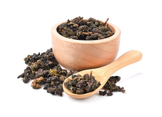 Chinese oolong tea isolated on white background.