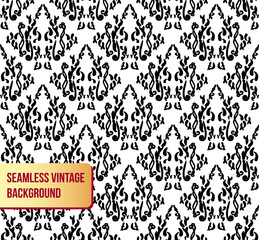 Seamless damask black ornament on white background. Vector vintage pattern illustration. Baroque swirls wallpaper