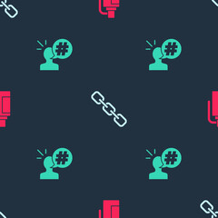 Set Hand grenade, Chain link and Protest on seamless pattern. Vector.