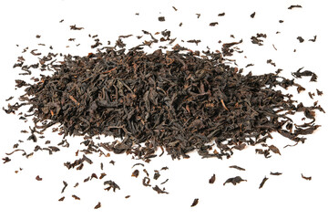 Loose dry black tea from Nilgiri, India. Close-up macro high resolution isolated on white...