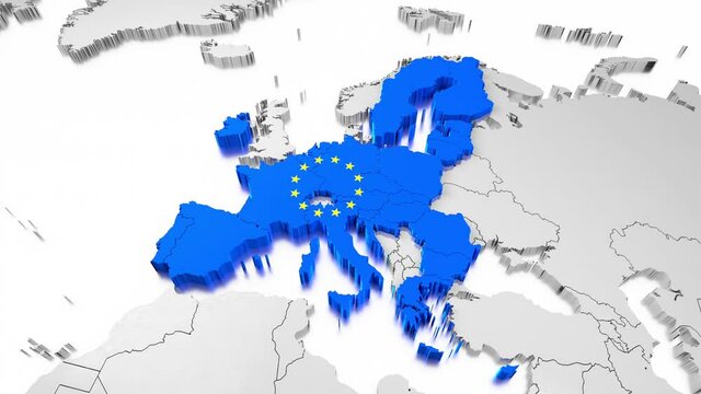 European Union map and flag - 4K animation (3840x2160 px), 3D rendering.