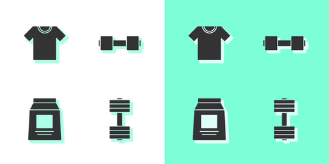 Set Dumbbell, T-shirt, Sports nutrition and icon. Vector.