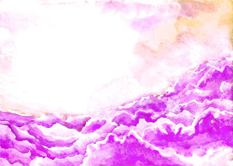 Unique watercolor illustration of a dramatic sky. Handmade colorful drawing. Use for poster, postcard. Grunge. Wall art. Watercolor clouds. Image of heavenly clouds. Background