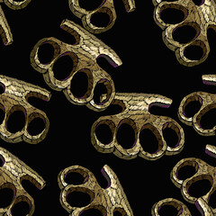 Brass knuckles. Crime seamless pattern. Embroidery style. Template for design of clothes, textiles