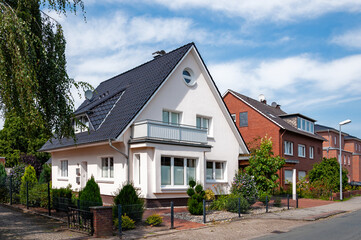 Cozy german house. Street in Germany. - obrazy, fototapety, plakaty