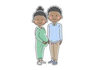 黒人の妊婦さんと夫の夫婦のイラスト
