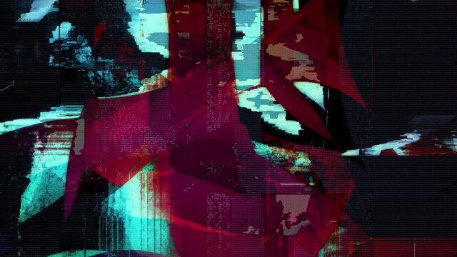 Trippy grunge cyberpunk anime manga HUD Glitch Loop. 3D animated computer screen system failure, chaos, cybercrime, or matrix gaming style. Interference noise screen motion abstract digital hologram.