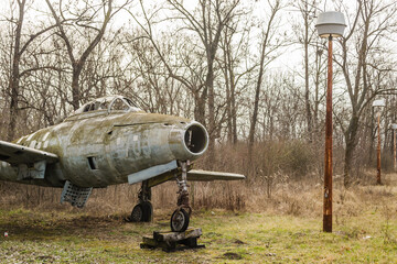 Retro aircraft of the SFR Yugoslavia Air Force - Republic F-84G Thunderjet - Yugoslavia - Air Force, in front of the Aero Club Novi Sad, Serbia. 