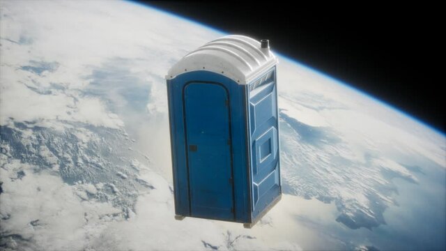 Portable street WC toilet cabin on Earth orbit. elements furnished by Nasa