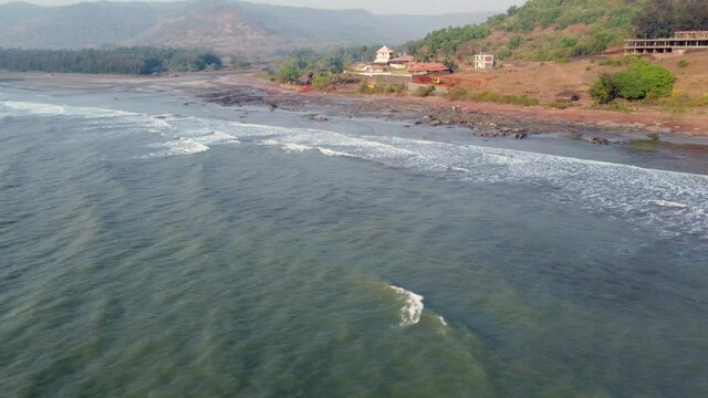Aerial footage of Ladghar beach at Dapoli, located 200 kms from Pune on the West Coast of Maharashtra India.