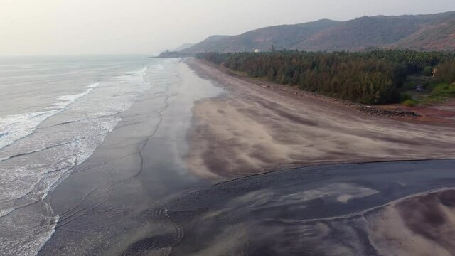 Aerial footage of Ladghar beach at Dapoli, located 200 kms from Pune on the West Coast of Maharashtra India.