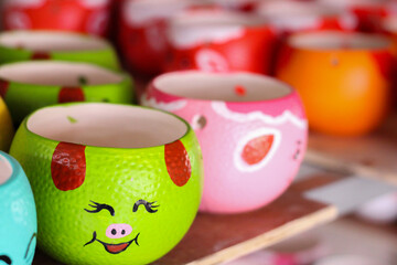 Cute colorful ceramic flower pot.