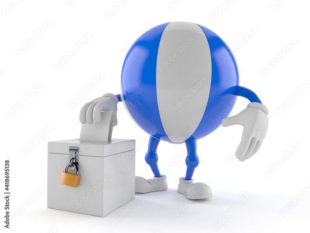 Wall mural beach ball character with vote ballot