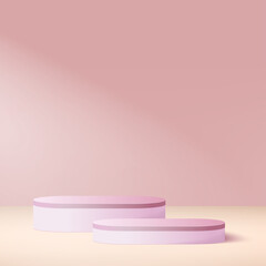 Abstract background with pink color geometric 3d podiums. Vector illustration