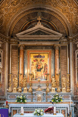 Fototapeta na wymiar Altar decoration of catholic church in Italy