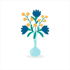 Isolated colorful flowers in vase on white background. Vector illustration