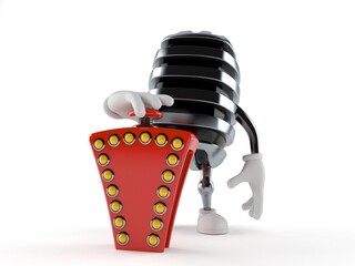 Microphone character pushing quiz button - 418697379