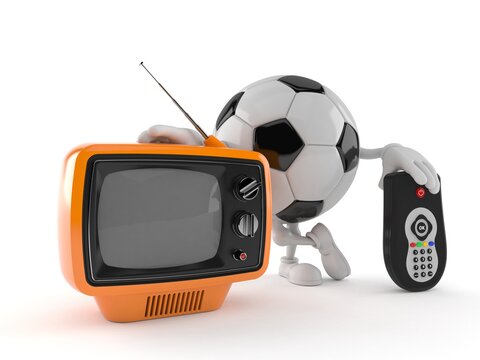 Soccer ball character with tv set and remote