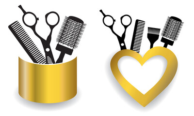 Vector logo for hair salon with scissors and comb. - 418698767
