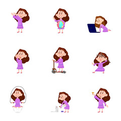 Flat character - girl playing different emotions scene lifestyle.