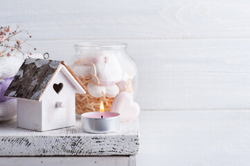 Spa composition with bath bomb hearts