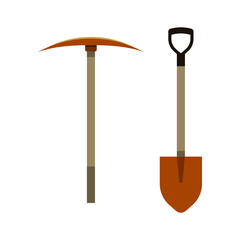 Shovel and pickaxe on white background, vector illustration