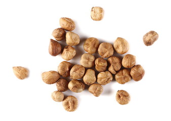 Hazelnuts isolated on white background, top view
