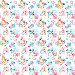 Watercolor  seamless Easter Patterns, seamless pattern with bunny and eggs