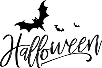 Halloween calligraphy with bat for banner, poster, greeting card, party invitation. Isolated illustration.