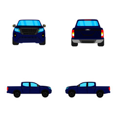 set of blue pick up truck on white background - 418702945