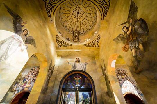 Public cathedral coptic egyptian church at the sky background