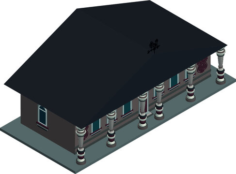 Vector isometric icon or infographic element representing low poly building 