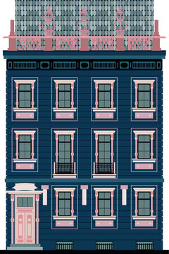 Different style residential house or university or school or hospital building. City architecture retro and modern buildings. House front cartoon vector illustrations