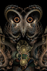 Fractal image of an owl on a black background 