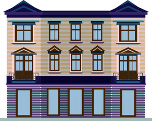 City public building house flat design residential, hotel or university building. Architecture modern street apartment vector illustration.