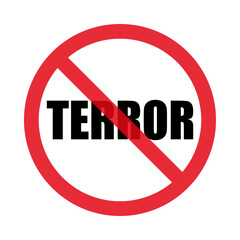 Red and black stop sign of terror. Isolated on white background. Flat style. Vector