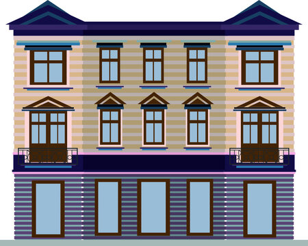 City public building house flat design residential, hotel or university building. Architecture modern street apartment vector illustration.