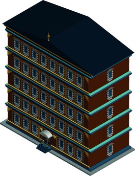 3d detailed isometric city building: school houses, real estate, public buildings, hotels. Building icons collection