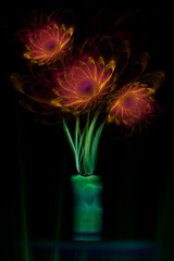Fractal image of a bouquet of flowers on a black background 