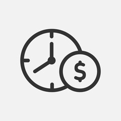 Vector time is money, clock with coin line icon. Symbol and sign illustration design. Isolated on white background