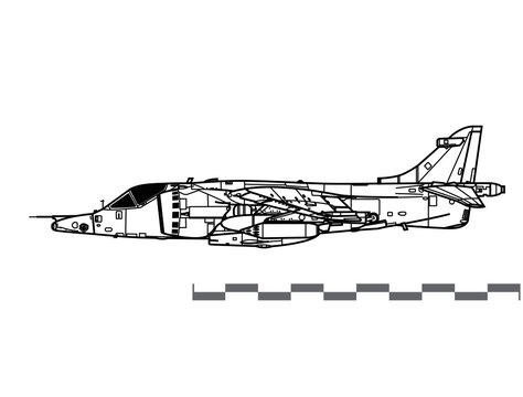 recommend clip art: Hawker Siddeley Harrier GR.3. Vector drawing of VSTOL attack aircraft. Side view. Image for illustration and infographics.