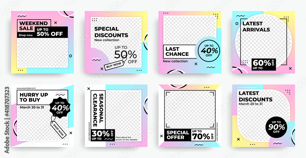 Poster square fashion banners. sale promotion abstract post template. memphis web flyers of special discoun