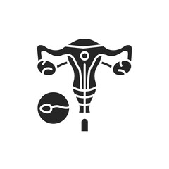 Artificial insemination glyph black icon. Vitro fertilization. Female reproductive system concept. Sign for web page, mobile app, button, logo. Editable stroke.